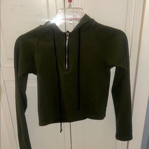 Olive Green Cropped Hoodie